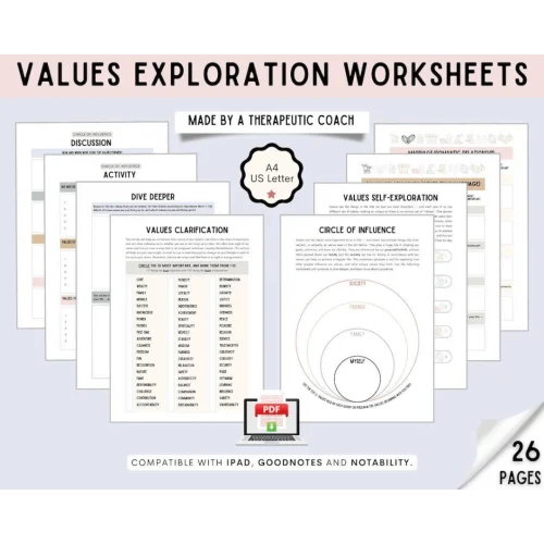 worksheets self discovery through values exploration: identifying core values for personal growth and well being +bonus(books)